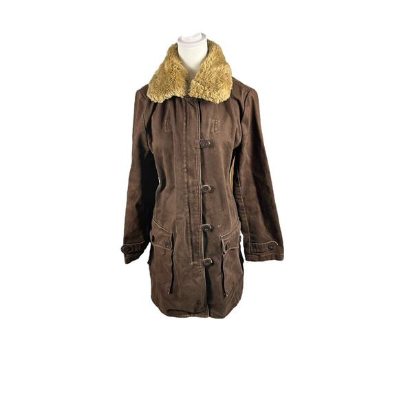VTG J Crew Barn Jacket Womens Medium Lined Canvas Chore Coat Warm Faux Fur - Picture 1 of 16